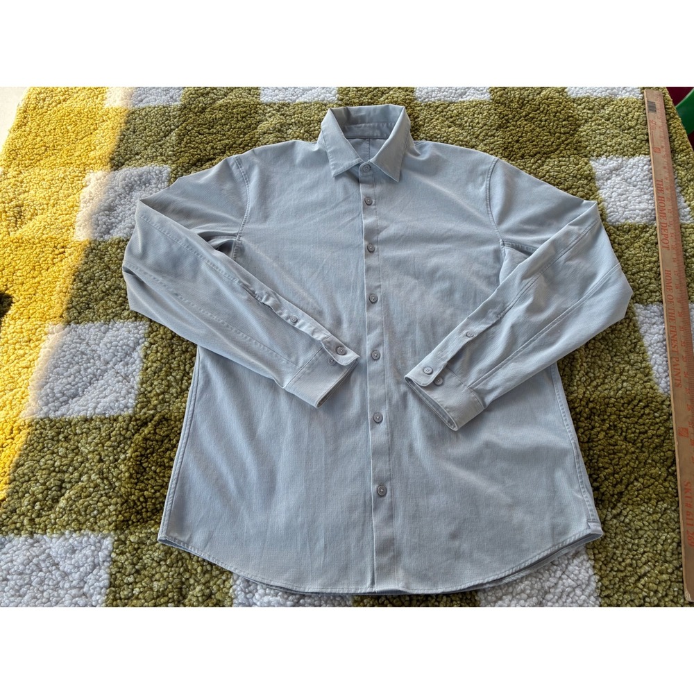Lululemon Mens New Venture Long Sleeve Shirt Light Gray Ripstop Button Down L